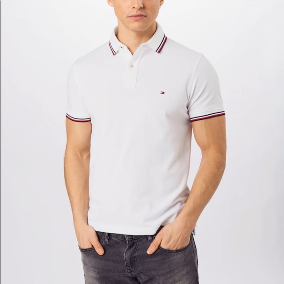 TOMMY HILFIGER White Men Polo Shirt | L - Picture 1 of 9
